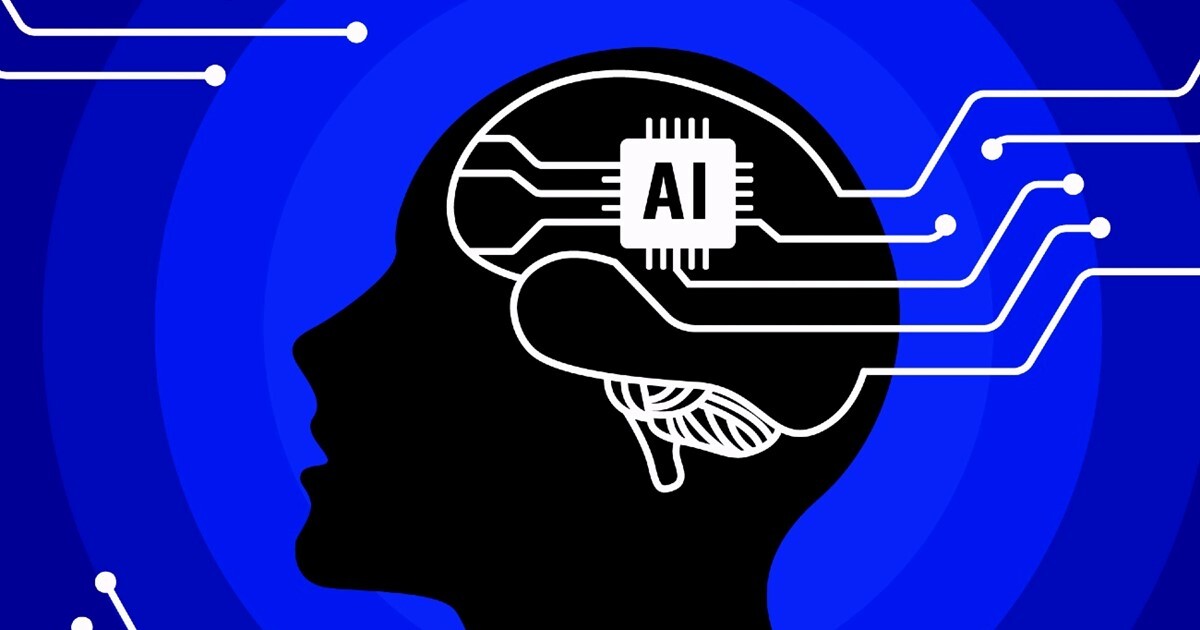 "Profile silhouette with a stylized brain filled with AI symbols and  neural connections, representing future AI predictions and advanced cognitive technologies expected by 2028
