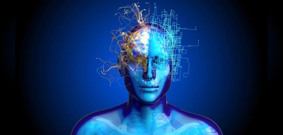An image of a man with BCI electrodes emerging from his head, representing the ethical risks of neural implants and cognitive privacy