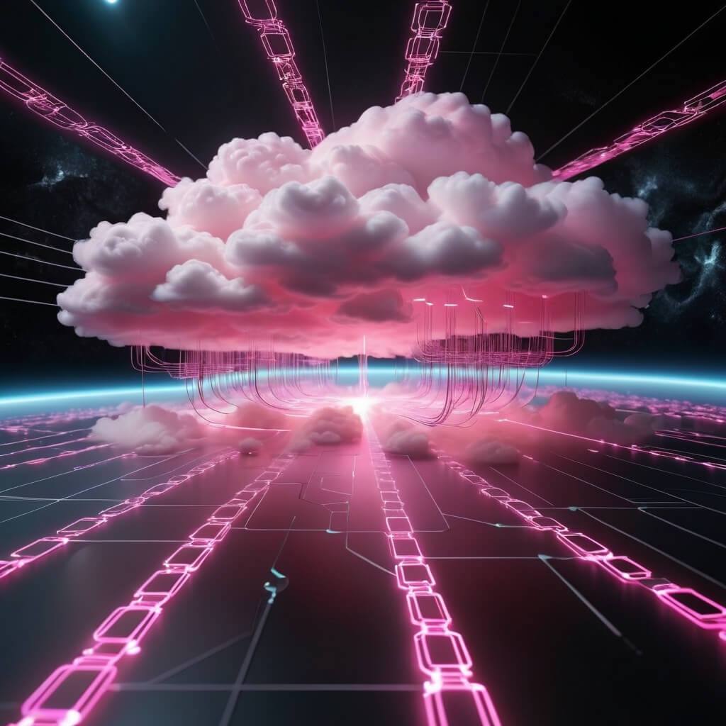 A futuristic Illustration of cloud  connected to planet Earth